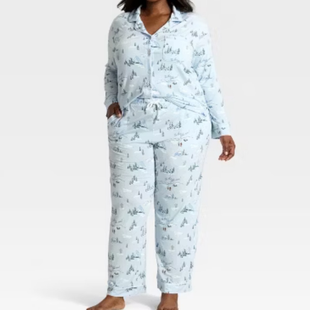 Auden Women's Cloud Knit‎ Long Sleeve Notch Collar Top and Pants Pajama Set 2X
